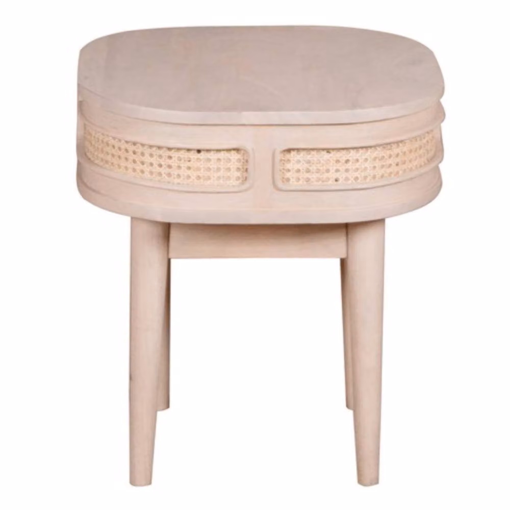 Wyld Haus Chicago Mid-Century Mango Wood and Cane Rattan Bedside Table in Beige, Brown and Sand – 2