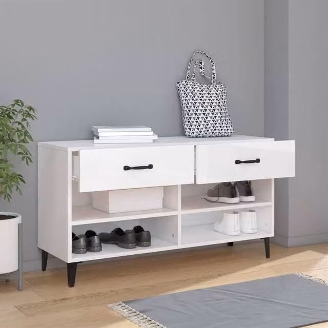 Berkfield Home High Gloss White Shoe Cabinet W/D/H: 102 x 35 x 55 cm – 1