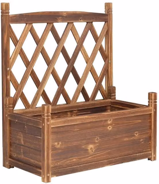 FLAVORA Brown Wood Lattice Trellis Window Box Planter, W/D/H: 76 x 64 x 28 cm – 1