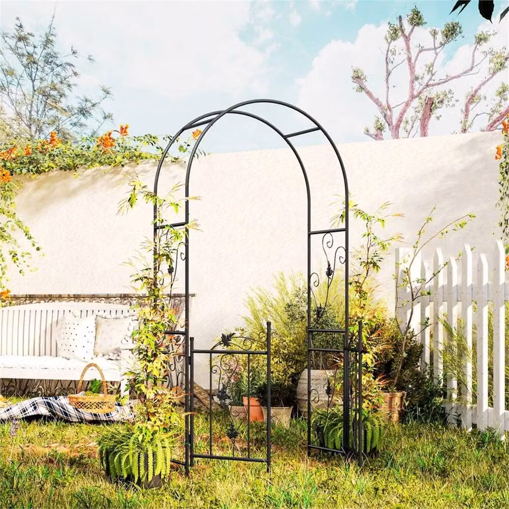 SPETLEK Black Steel Garden Arch with Double Gate for Climbing Plants, H 217 cm x W 100 cm x D 15 cm – 5