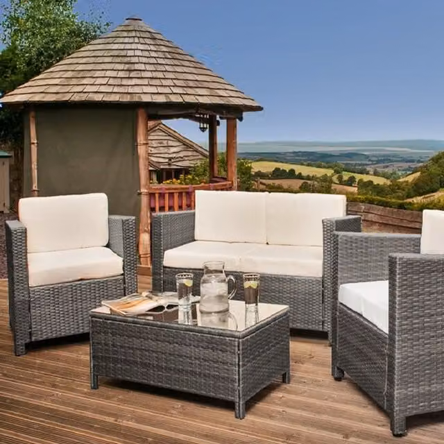 Comfy Living Modern Grey Rattan and Metal Garden Furniture Set
