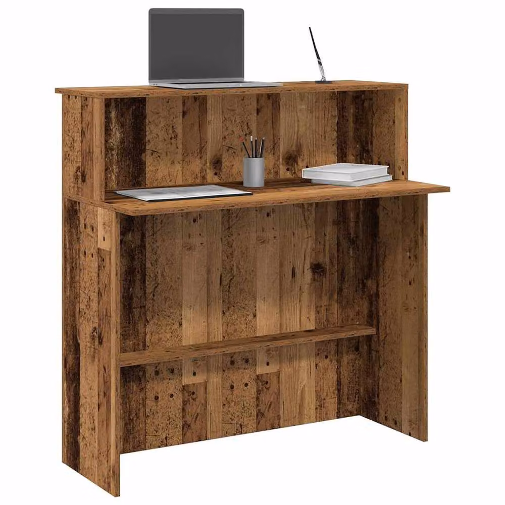 Berkfield Home Reception Desk in Brown Old Wood, W/D/H: 100 x 50 x 103.5 cm – 2