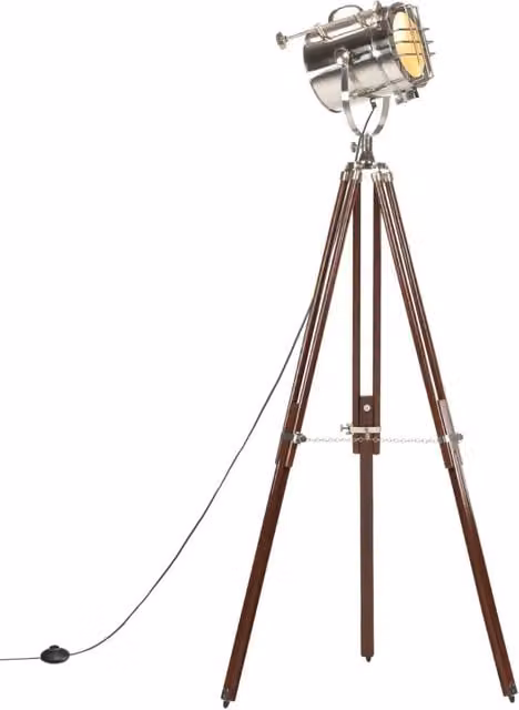 Berkfield Home Tripod Floor Lamp in Brown and Silver with Solid Wood and Metal Construction, Height: 180 cm