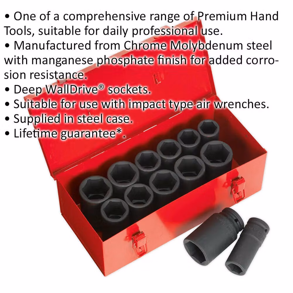 Loops 13 Piece Premium Impact Socket Set, 3/4 inch Sq Drive, Deep Chrome Molybdenum Steel Sockets, Red/Multicolour – 2