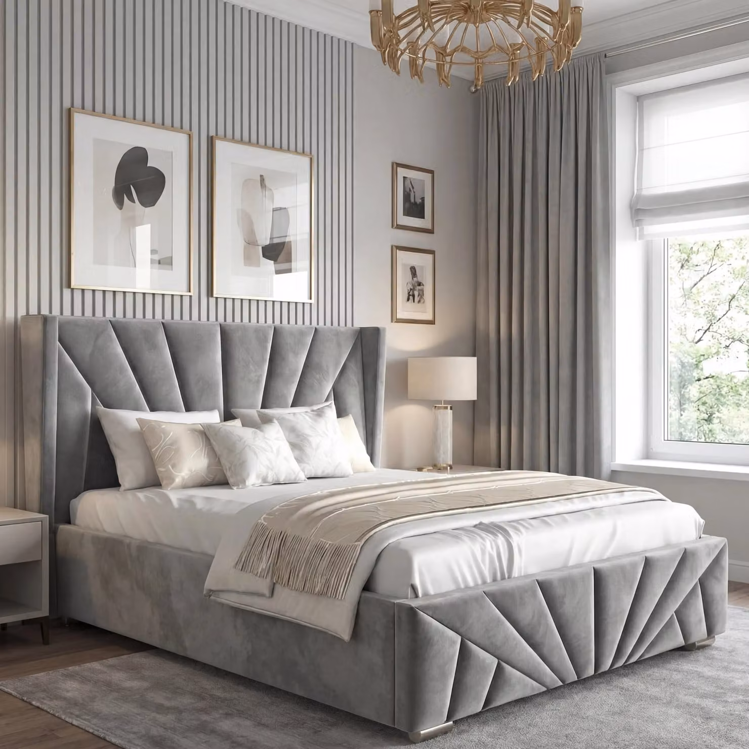 DHS Sunrise Velvet Ottoman Storage Bed Frame, King Size (5ft), Dark Grey, W/D/H: 180 x 200 cm