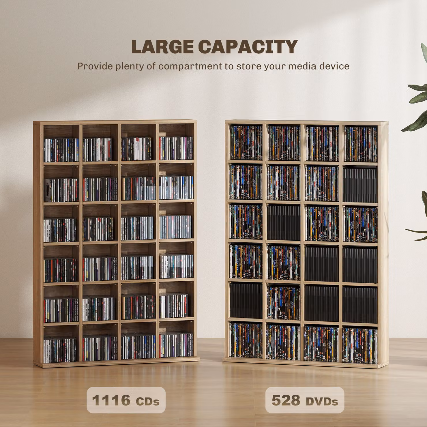 HOMCOM Modern Brown Wood CD Storage Unit with Adjustable Shelves and Media Compartments, W: 89 cm, H: 130.5 cm – 4