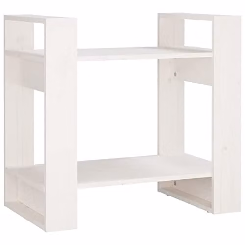 vidaXL Solid Pinewood Book Cabinet in Rustic White, W/D/H: 60 x 35 x 57 cm – 1