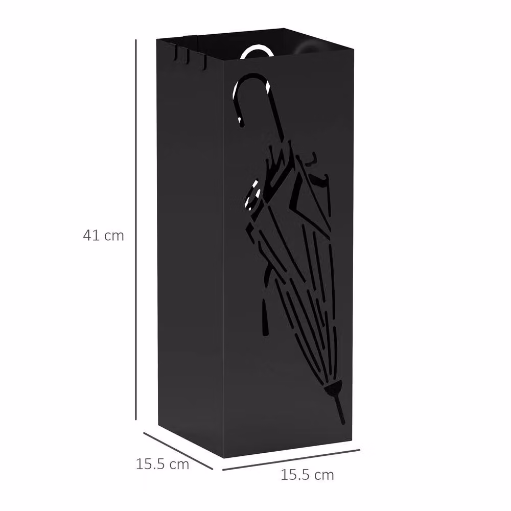STILVORA Black Metal Umbrella Stand with 4 Hooks and Removable Drip Tray – 3