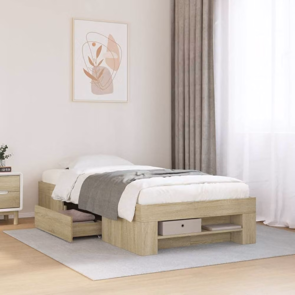 Berkfield Home Small Single Wood Bed Frame with Drawers, Brown Oak, W/D/H: 75 x 190 cm – 2