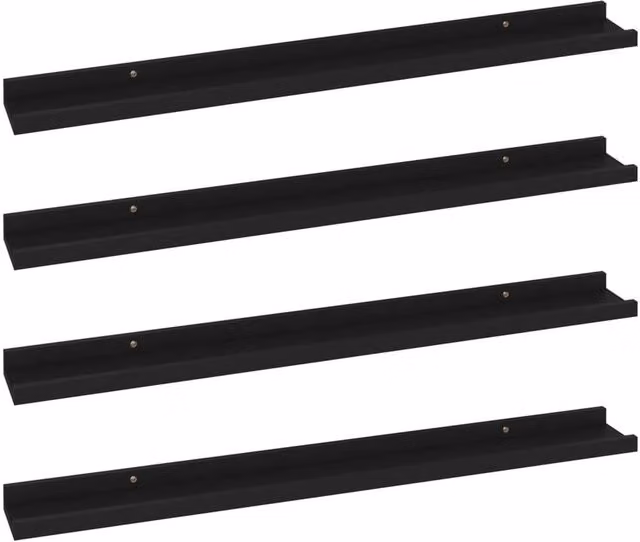 Berkfield Home Wall Mounted Shelves, 4 Piece Set, Black, W: 80 cm, D: 9 cm, H: 3 cm