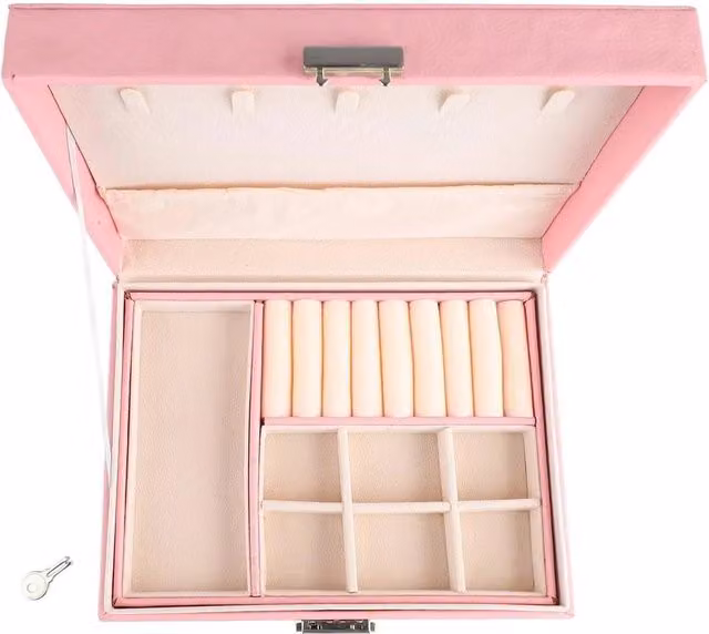 VOGREX Pink Leather Jewellery Tray for Ring and Earring Storage and Display