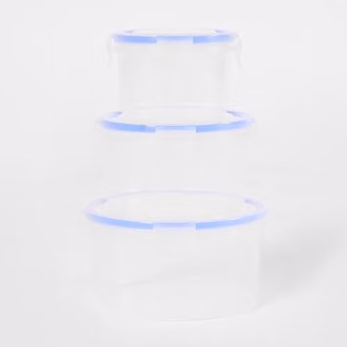 OHS 3 Pack Round Airtight Plastic Food Storage Containers with Lids, Leakproof and Stackable, White and Transparent