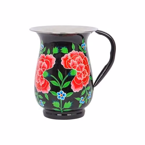 Billy Can Carbon Peony Hand-Painted Floral Water Jug, Black, 1.7 l