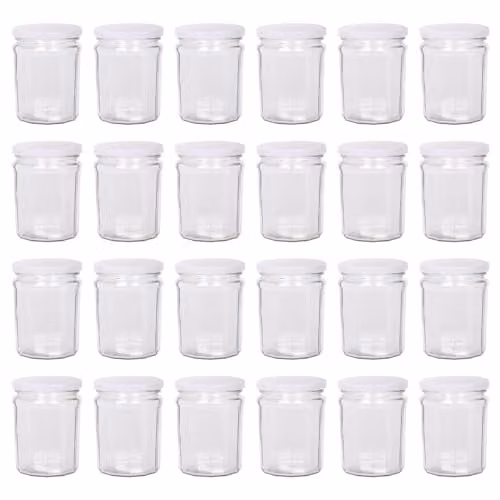 Argon Tableware Glass Jam Jars with Airtight White Lids, 380ml, Pack of 24