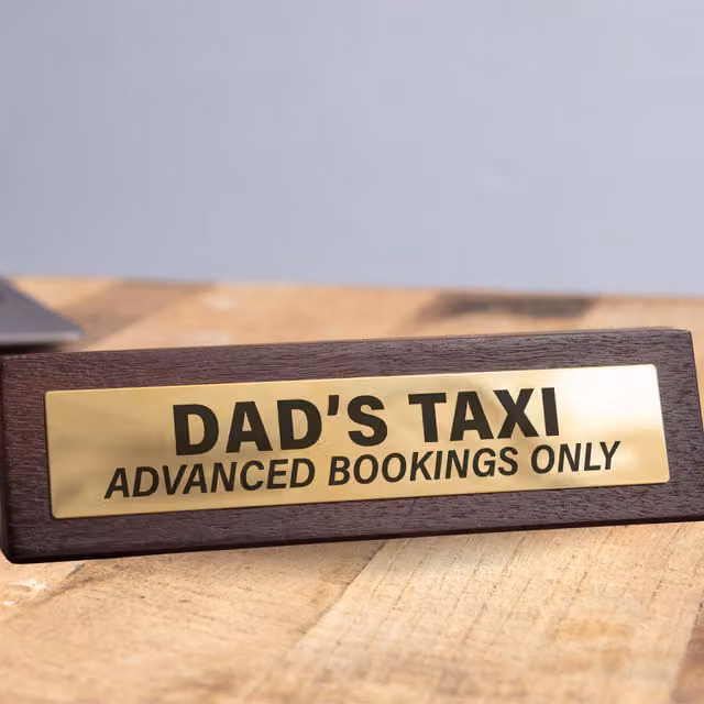 Boxer Gifts Dads Taxi Novelty Wood Tabletop Sign in Black and Gold