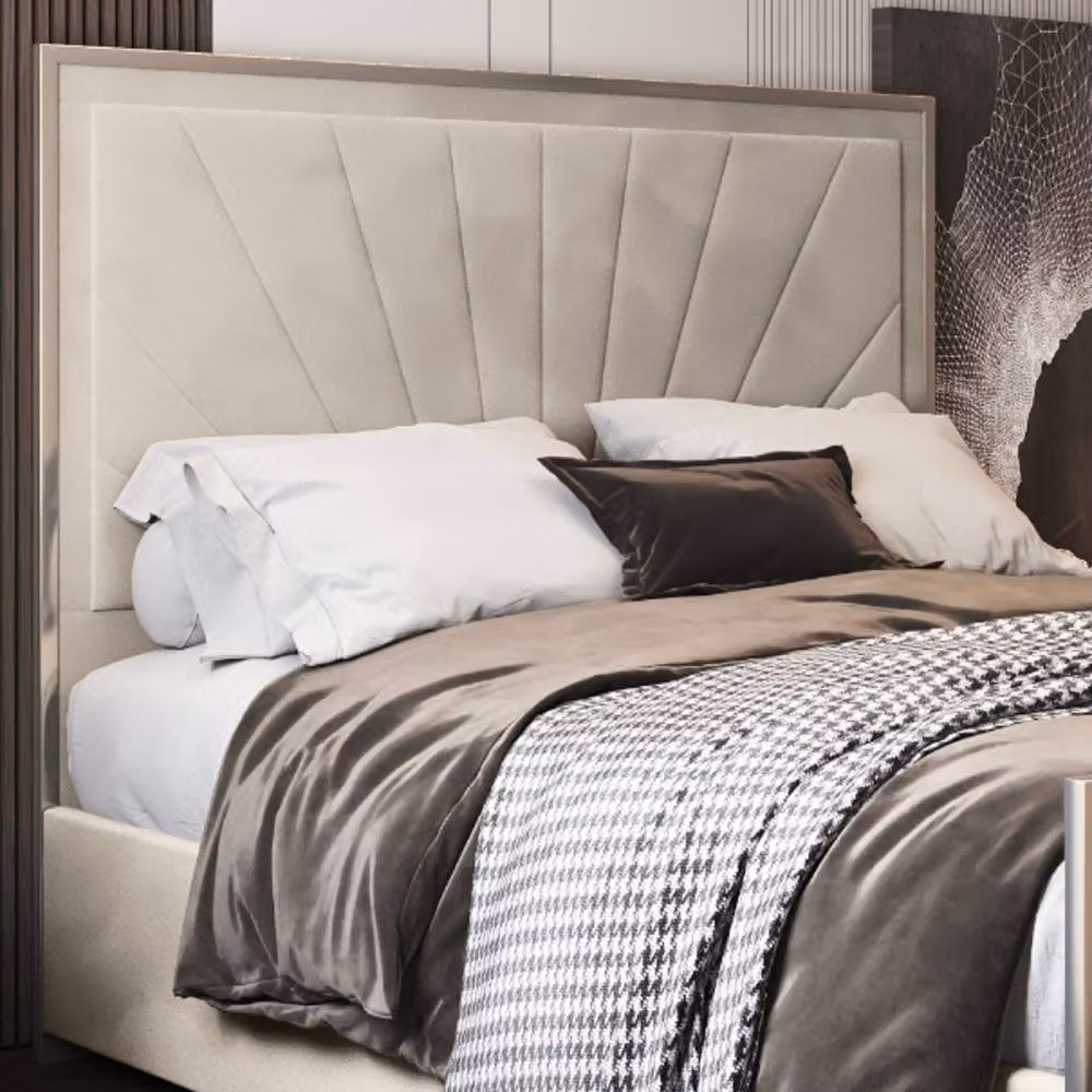 KDMD Thornhill Designer Bed Frame in Beige Velvet and Metal, Super King Size (200 x 200 cm) – 3