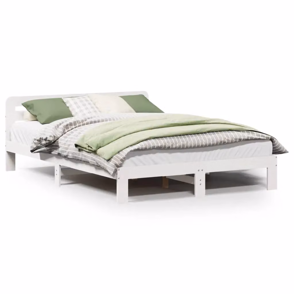 Berkfield Home White Solid Pine Wood Bed Frame W/D/H: 140 x 200 cm – 2