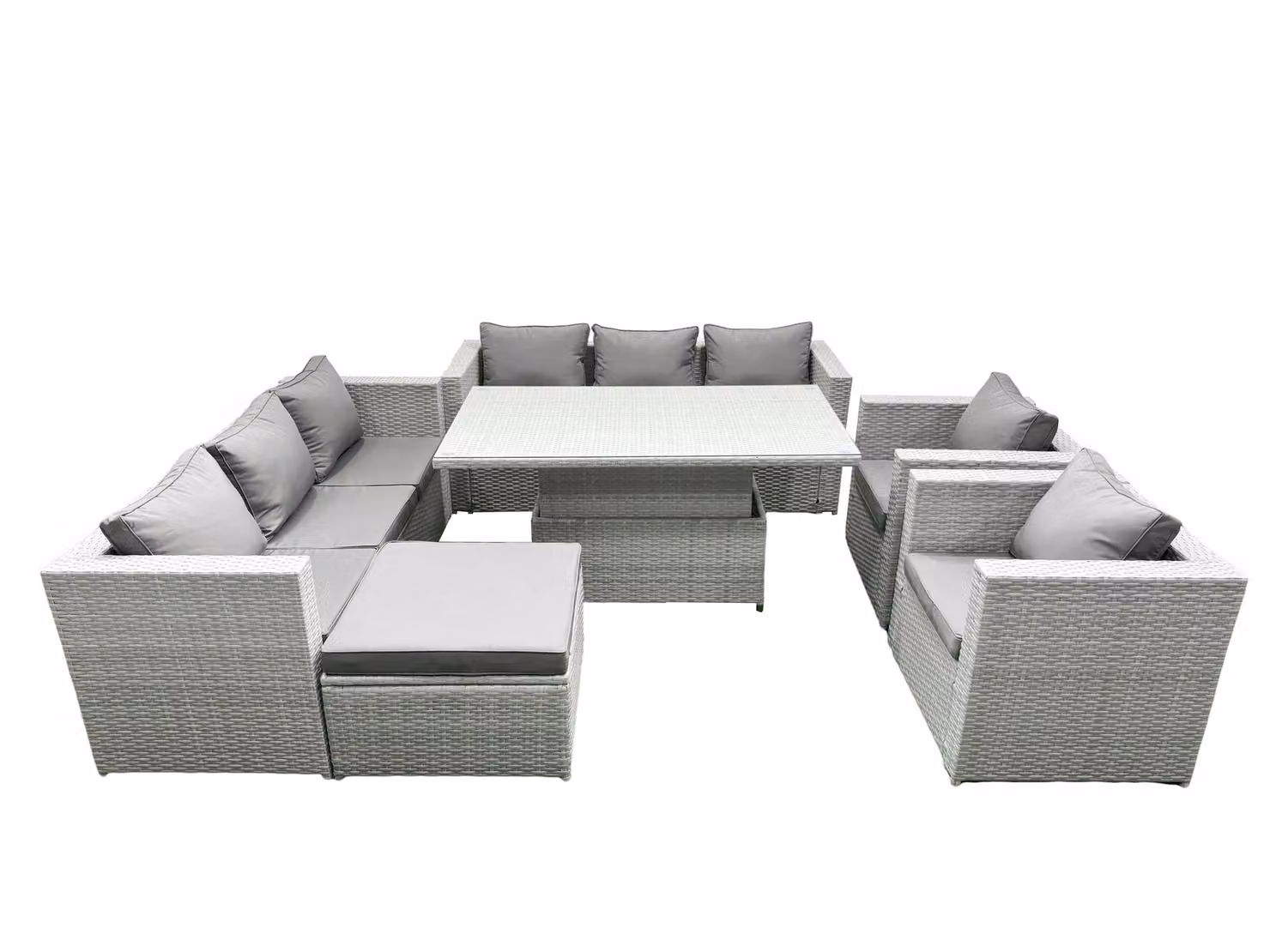 Fimous Rattan Garden Furniture Set with Height Adjustable Lifting Table and Sofa Dining Set in Light Grey – 2