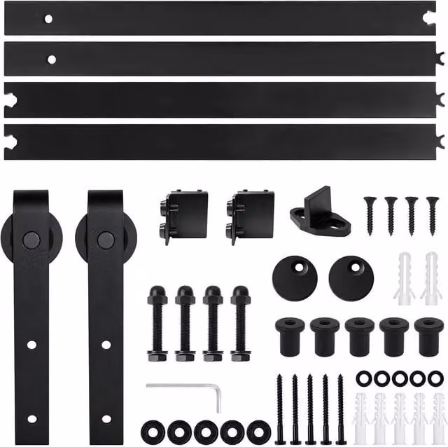 Kelvenix Black Sliding Wood Barn Door Hardware Kit, W: 1000 cm, H: 520 cm – 1