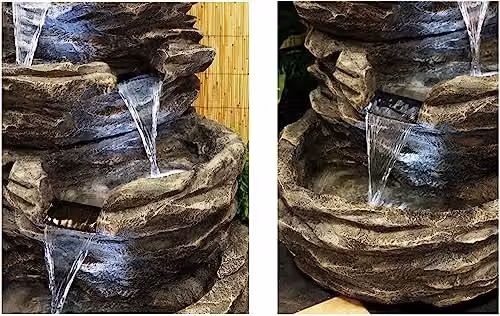 Primrose 147cm Stone Effect 8 Tier Rock Cascade Garden Water Feature in Grey and Sand – 5