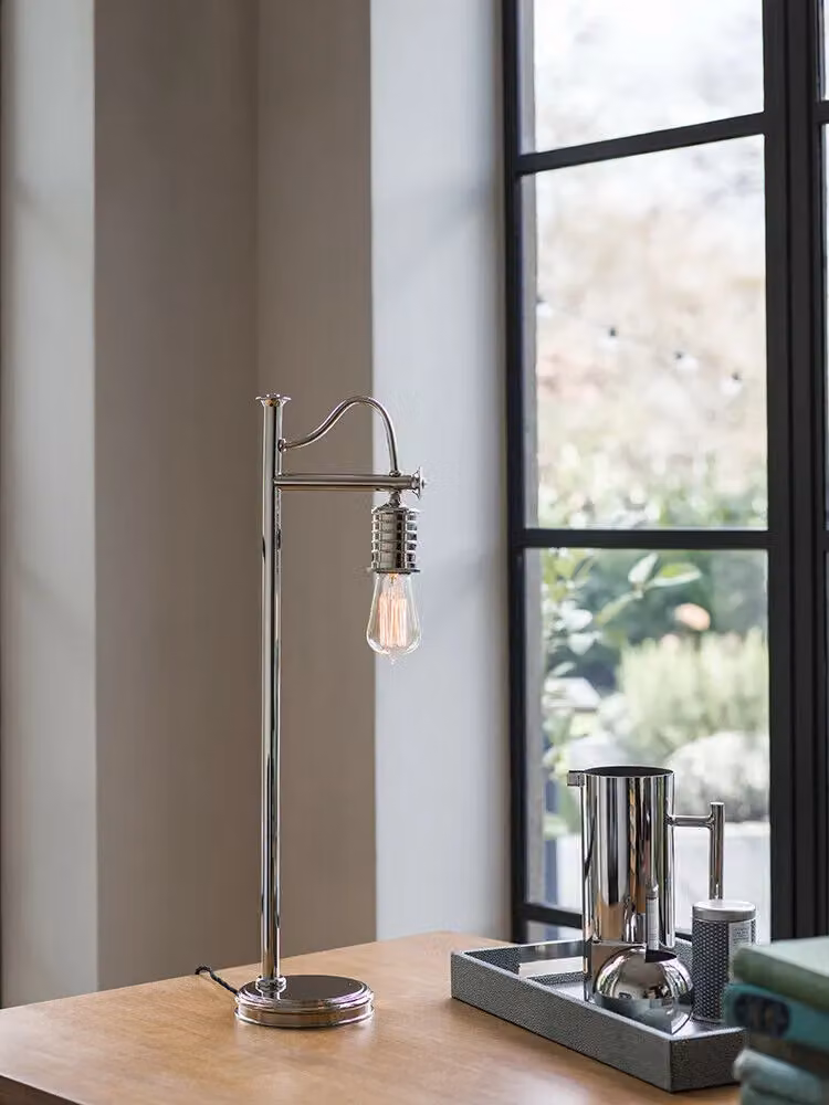Loops Vintage Silver Metal Table Lamp with E27 Socket and 60W LED Compatibility – 2
