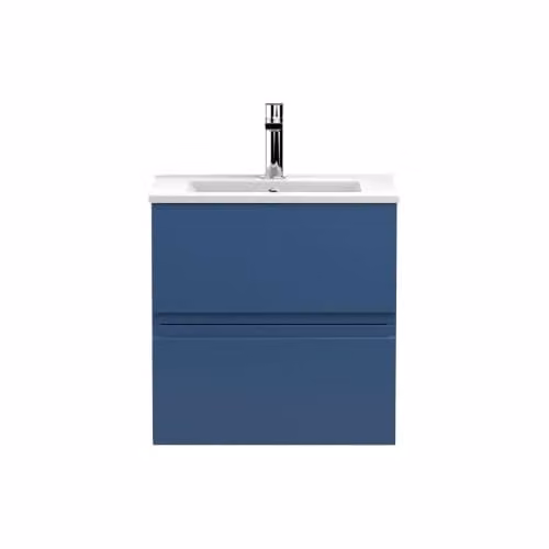 Balterley Wall Hung Blue Bathroom Vanity Unit with Rectangular Basin and 2 Soft Close Drawers W/D/H: 50.5 x 39.5 x 54 cm