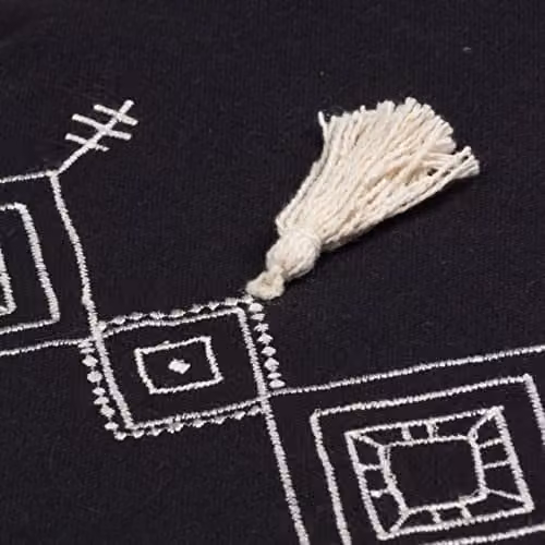 Pritta Black Bohemian Geometric Embroidered Cotton Tassel Trim Polyester Filled Rectangular Cushion W: 60 cm, H: 40 cm, D: 40 cm – 4