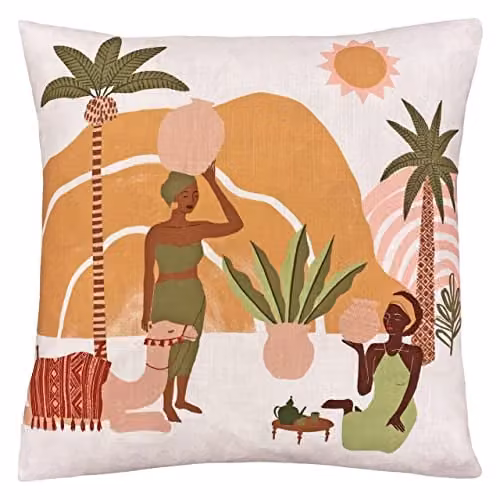 Furn Alia Graphic Printed Velvet Cushion in Sand/Beige, W/D/H: 50 x 50 x 50 cm
