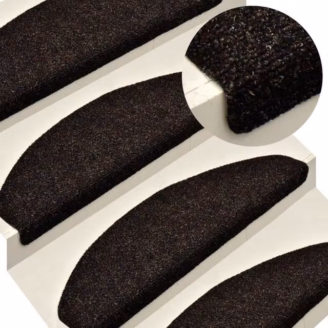 Berkfield Home Self-adhesive Needle Punch Stair Mats, 5 Pieces, Brown, W: 56 cm, D: 17 cm, H: 3 cm