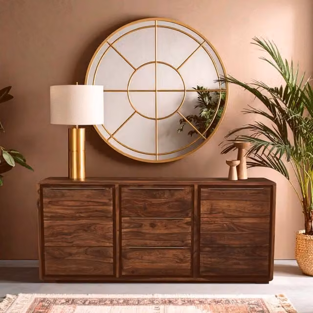 Orsina Two-Door Three-Drawer Sideboard in Brown Sheesham and Acacia Wood