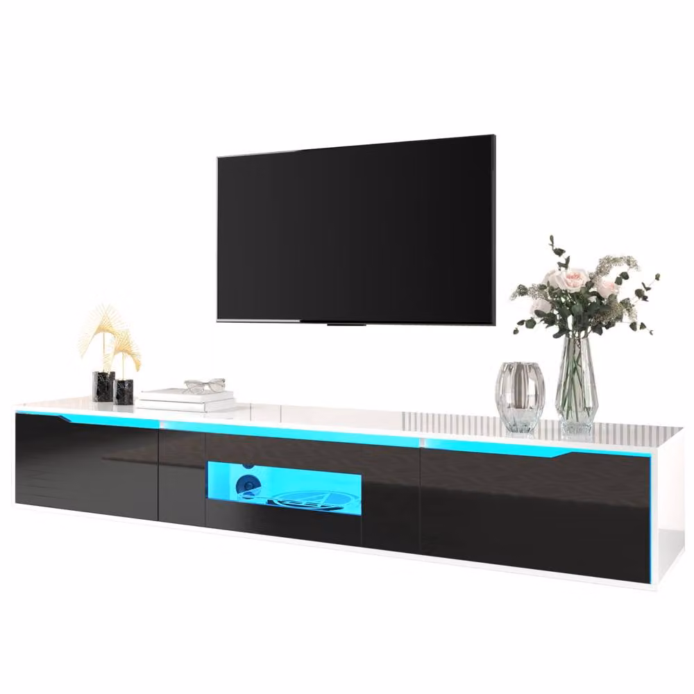 Matteo Modern High-Gloss LED TV Cabinet in White and Black, W/D/H: 180 x 35 x 30 cm – 3