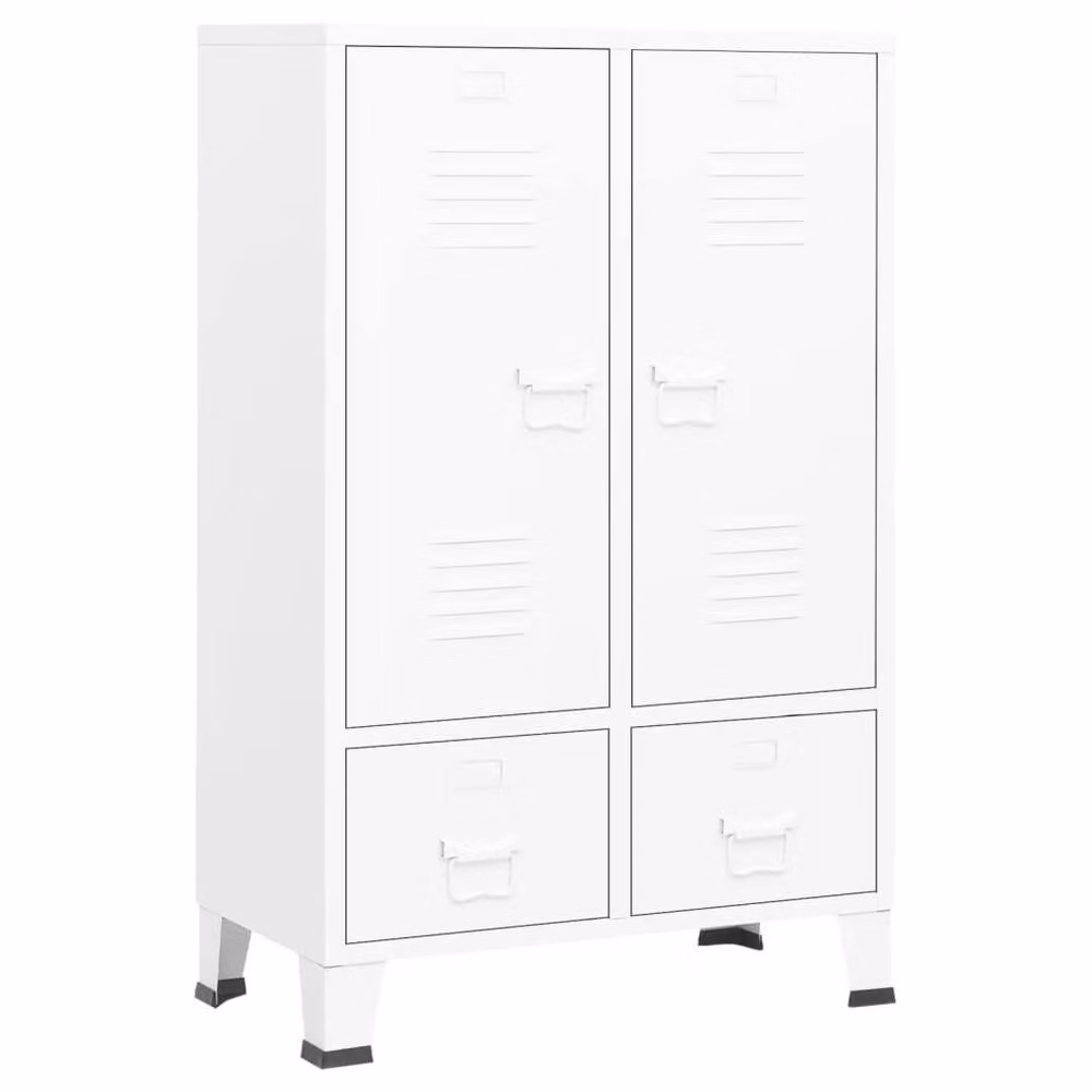 Berkfield Home Industrial Metal Wardrobe in White with Hinged Doors and Internal Drawers, W/D/H: 67 x 35 x 107 cm – 2