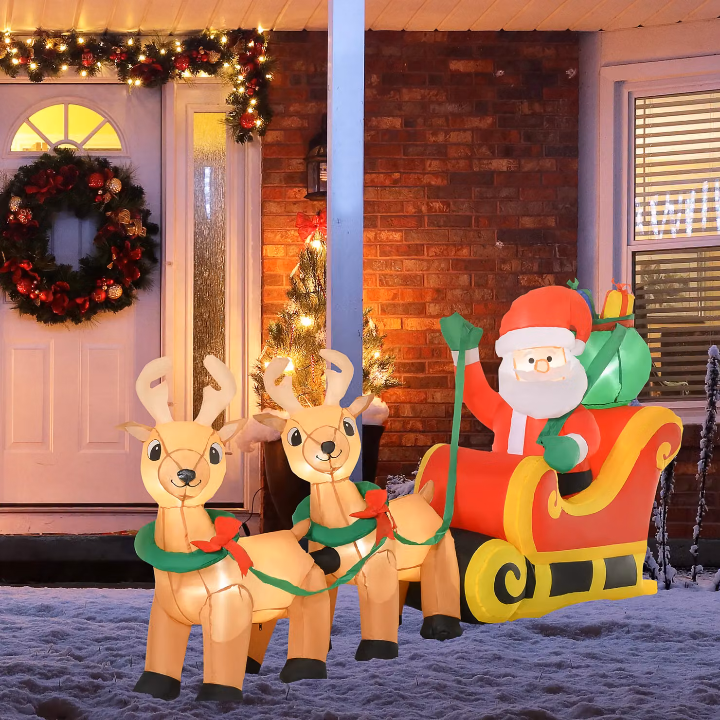HOMCOM 8ft Christmas Inflatable Santa Claus on Sleigh with LED Lights in Yellow and Multicolour – 2
