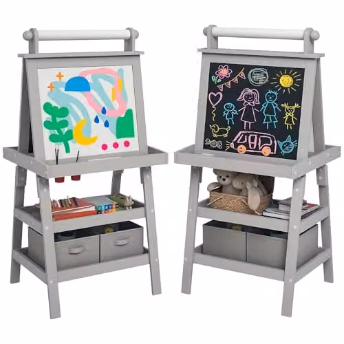 AIYAPLAY Art Easel with Paper Roll for Kids, Grey, H: 118 cm, W: 59 cm, D: 48 cm
