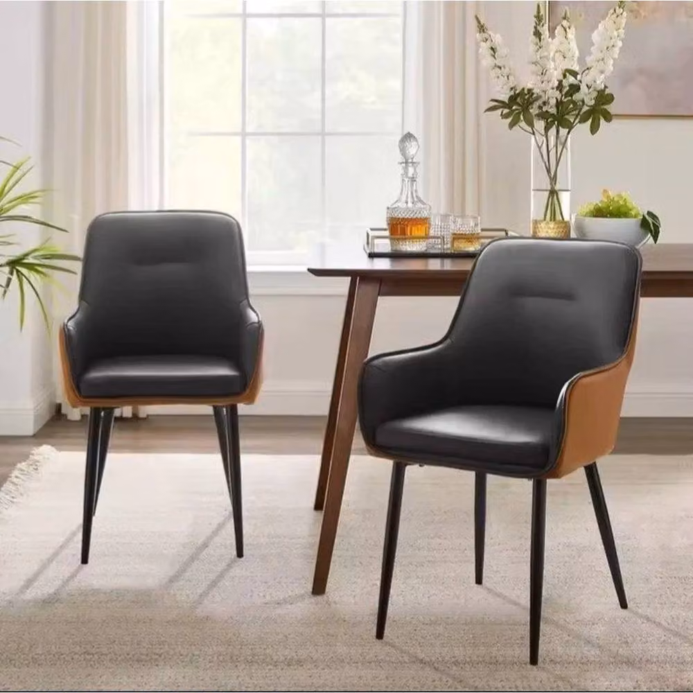 KORVIXA Set of 2 Modern Grey PU Leather Dining Chairs with Armrests – 3