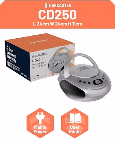 Oakcastle Silver Portable Bluetooth CD Boombox with FM Radio – 5