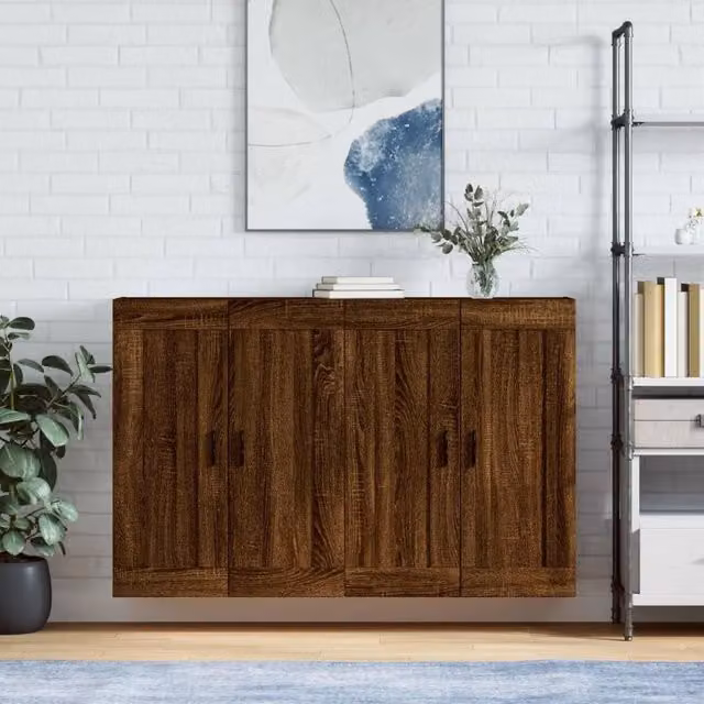 Berkfield Home Set of 2 Wall Mounted Cabinets in Brown Oak Engineered Wood – 1