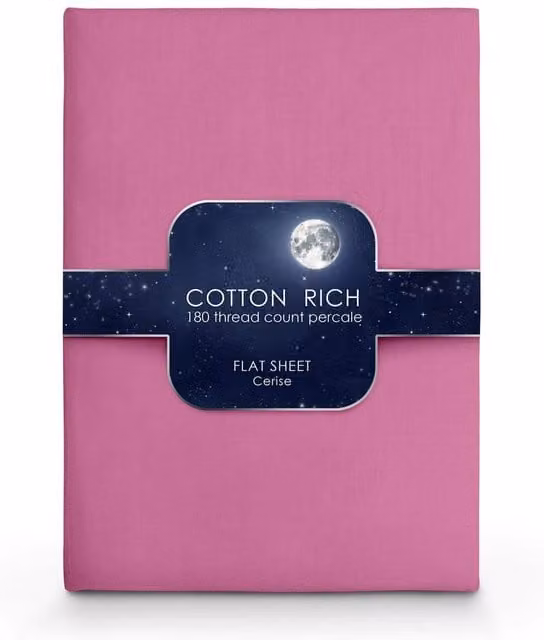 Intimates Cotton Rich Plain Dye Flat Sheet in Pink, W/D/H: 180 x 200 cm