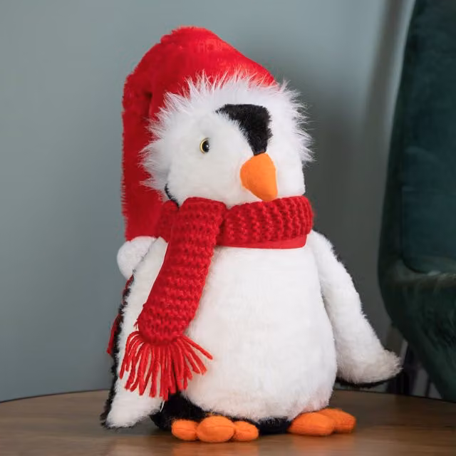 Samuel Alexander White Soft Cuddly Puppa Penguin Christmas Decoration with Santa Hat, Height: 30 cm – 1