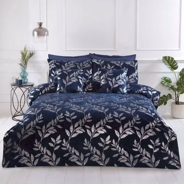 Rapport Home Como Floral Duvet Cover and Pillowcase Set in Navy and Gold, 200 x 200 cm