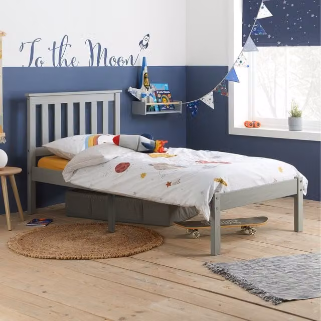 Birlea Denver Single Bed in Grey with Drawers and Solid Pine Wood Frame, 90 x 190 cm