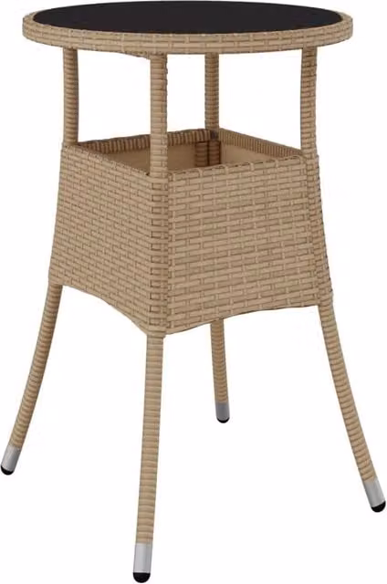 Berkfield Home Garden Table in Beige with Tempered Glass and Poly Rattan, W: 60 cm, H: 75 cm – 1