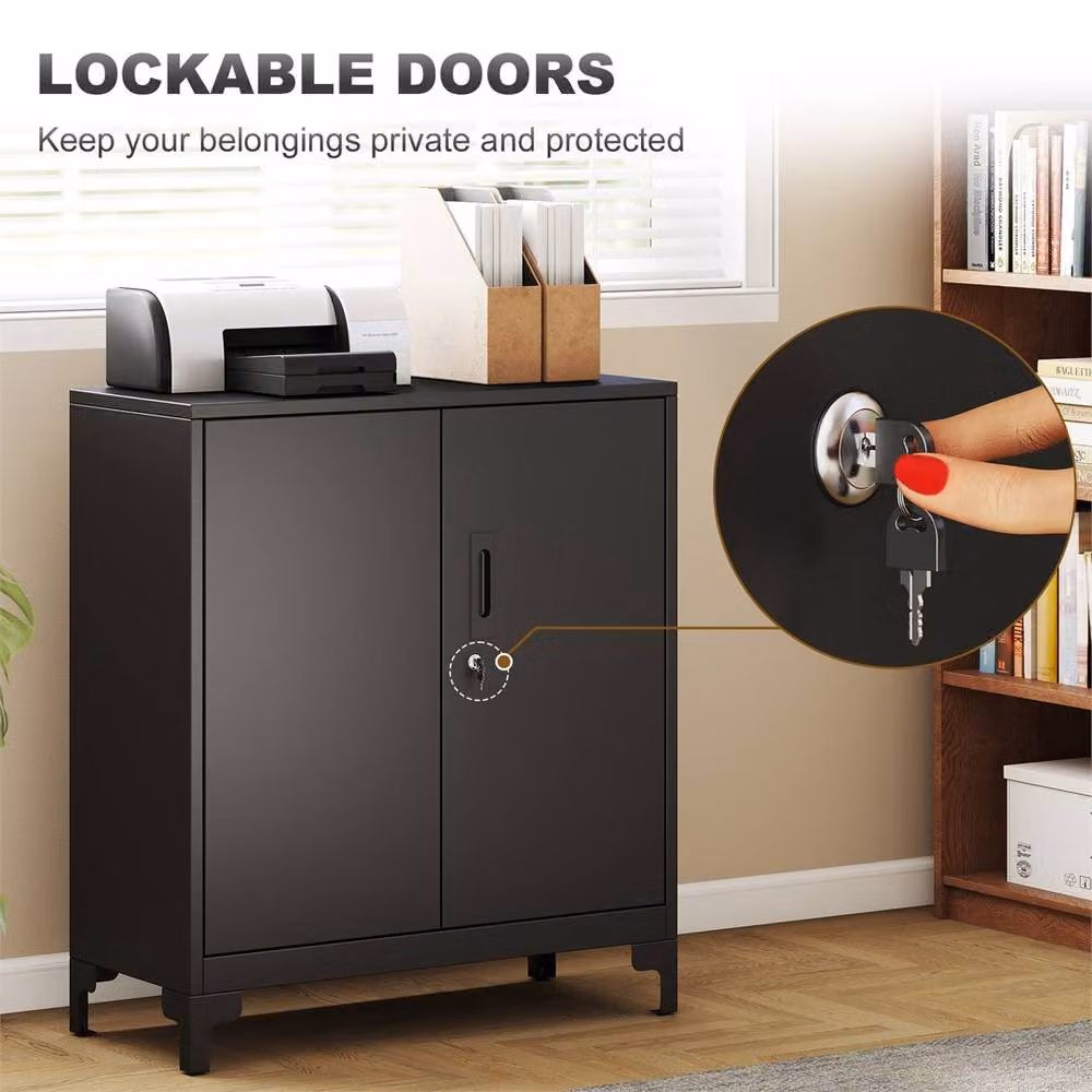 Kelvenix Modern Black Metal Filing Cabinet with Lock and Hinged Doors, Height: 100 cm – 3