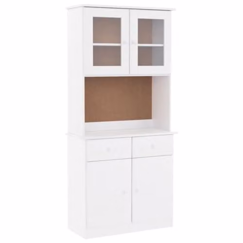 vidaXL ALTA Highboard in White Solid Pine Wood with Glass Doors, W/D/H: 77 x 35 x 165 cm