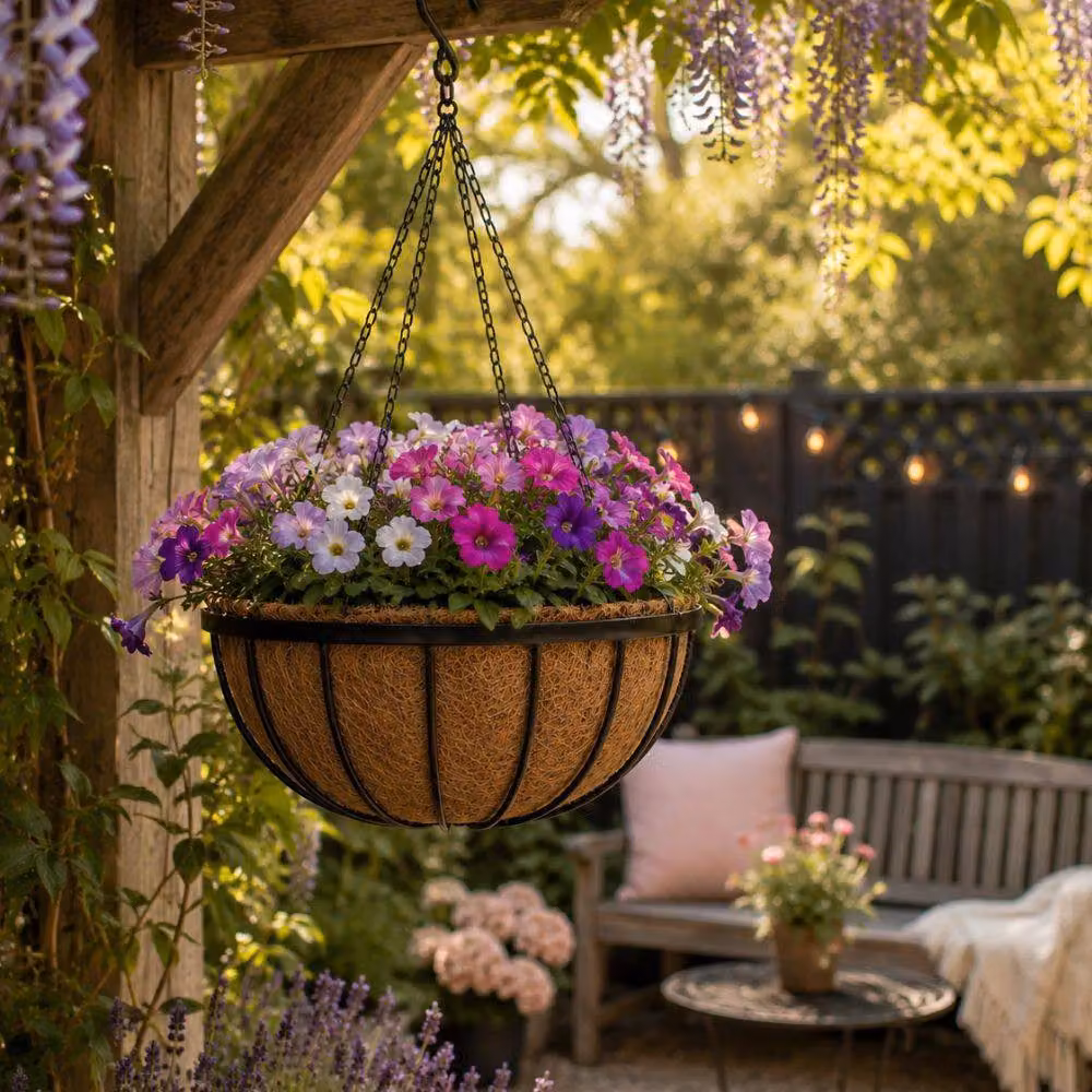Marco Paul Black Hanging Flower Basket Planter, Diameter: 35.56 cm – 3