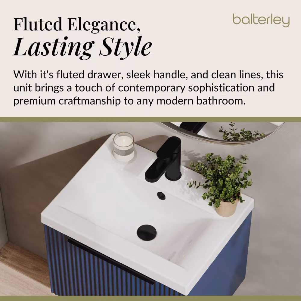 Balterley Front Wall Hung Single Drawer Vanity Basin Unit, Satin Blue, W: 50 cm, D: 39.9 cm, H: 50 cm – 3