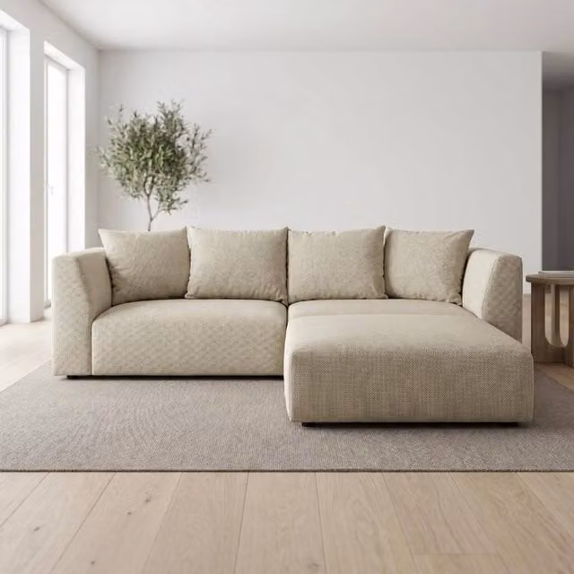 Abakus Direct Tokyo Reversible L-Shape Corner Sofa in Black and Beige Basket Weave Fabric with Scatter Cushions