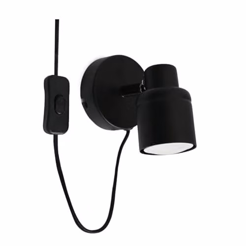 ValueLights Benton Adjustable Single Plug-in Wall Spotlight in Black or Chrome with GU10 Base