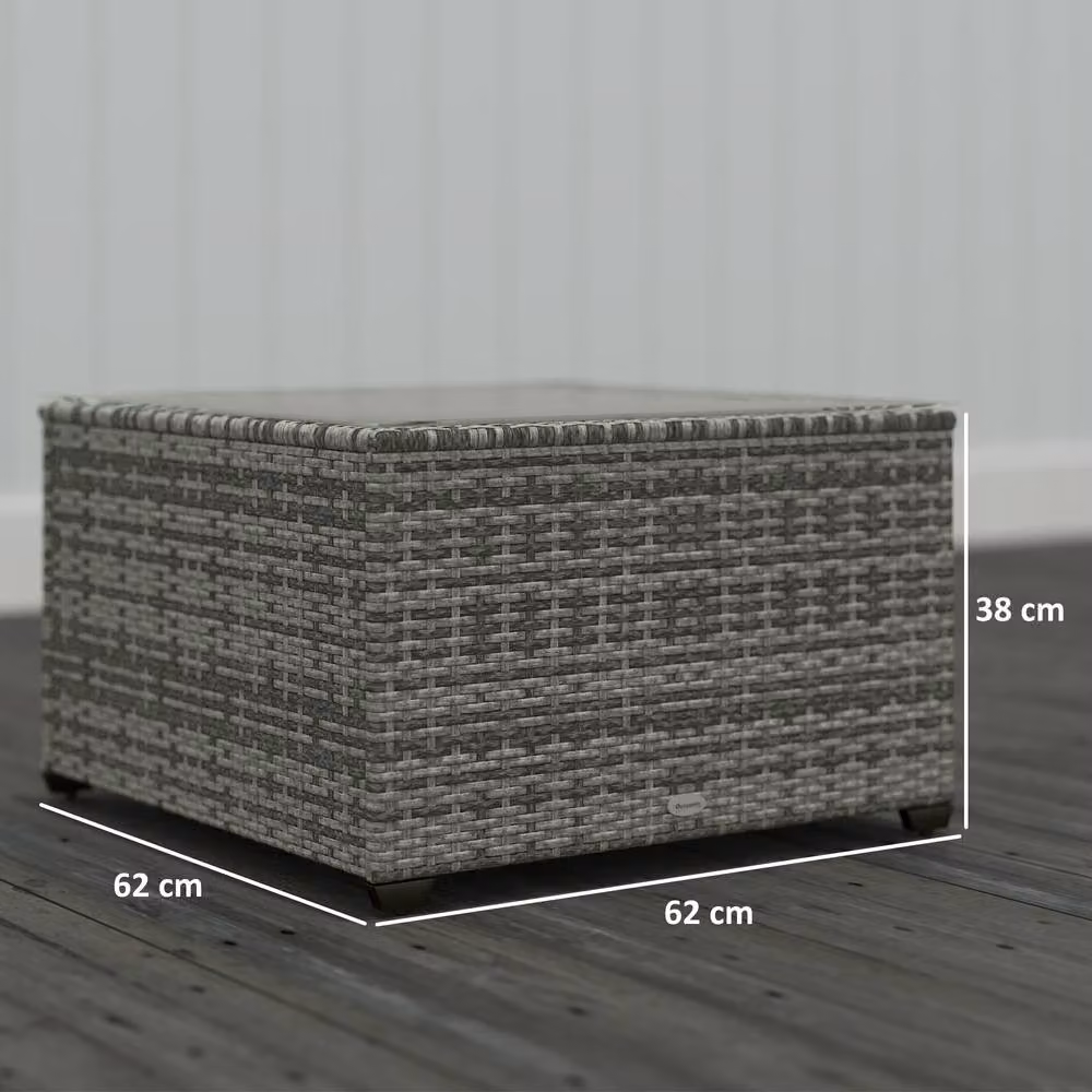 ERGOVEXA Grey Polyrattan Square Side Table with Glass Top, W/D/H: 62 x 62 x 38 cm – 2