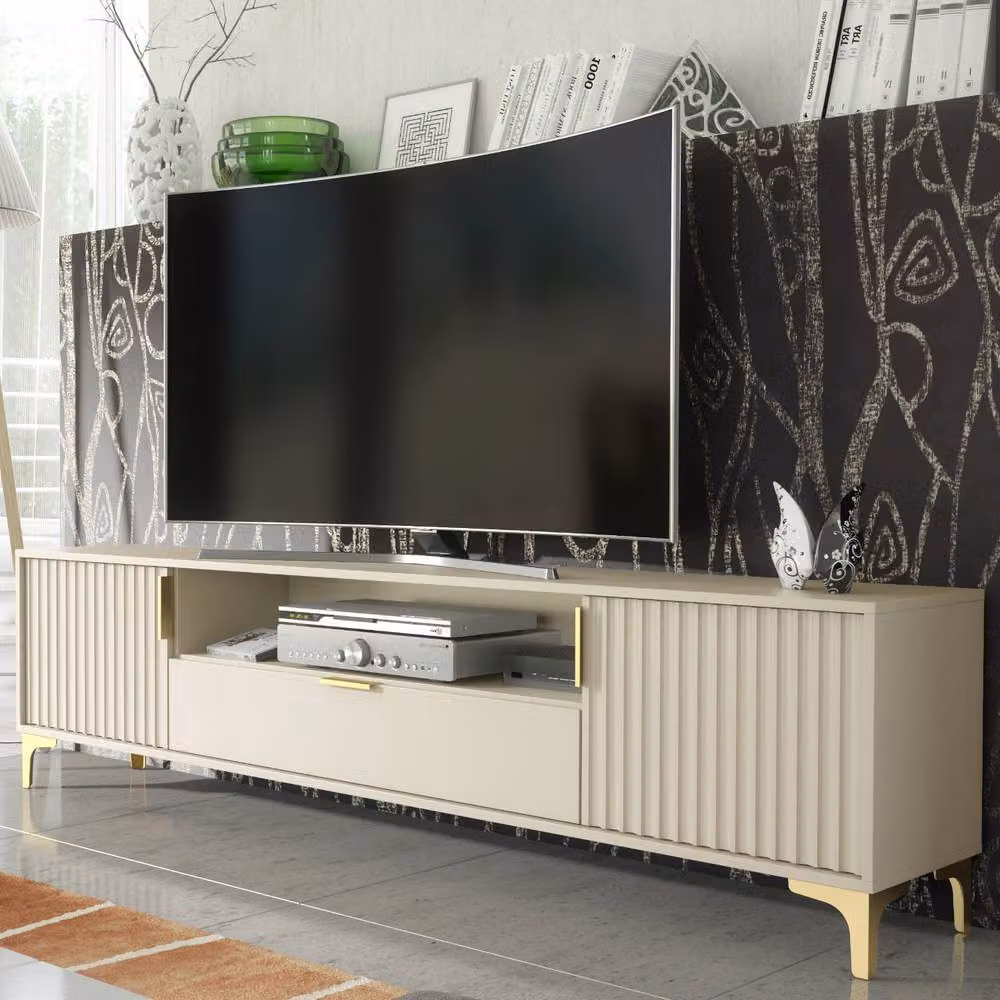 Creative Furniture Tide Crest TV Unit in Cashmere Warm Beige and Gold, W: 200 cm – 4